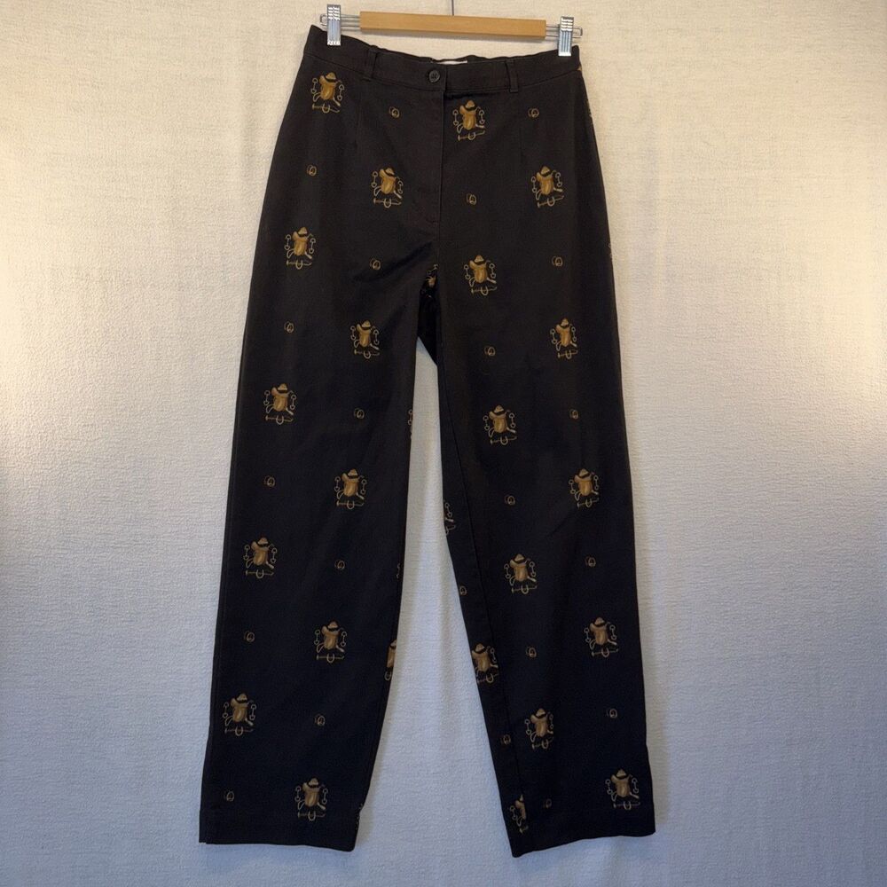 Vtg Talbots Black Stretch Chino Pants Womens 8 Horse Saddle Bridle Preppy Classy